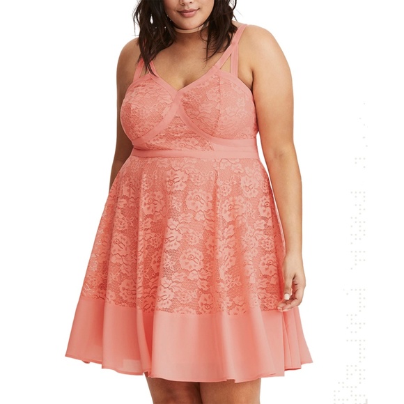 torrid Dresses & Skirts - Torrid Insider Peach Strappy Lace Skater Dress
